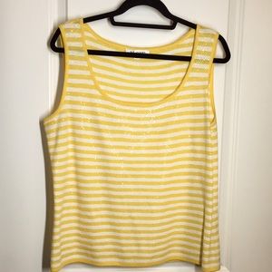 New ST. JOHN Yellow and white striped tank top with clear pailetts